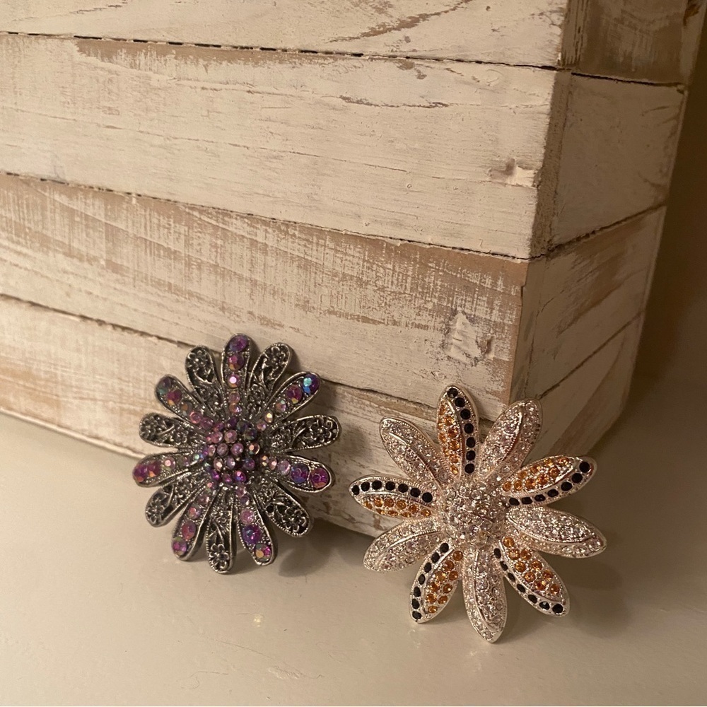 Brooches set of 2 Rhinestone Flower Brooch Pins